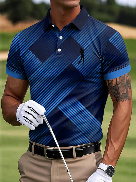 Męskie paski z gradientu golfowego Geometryczna patchworkowa koszulka polo z nadrukiem artystycznym na co dzień