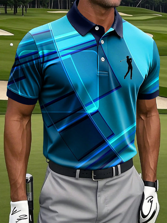 Męskie Retro abstrakcyjne Gradient Geometryczny Patchwork Art Print Casual Business Polo Shirt