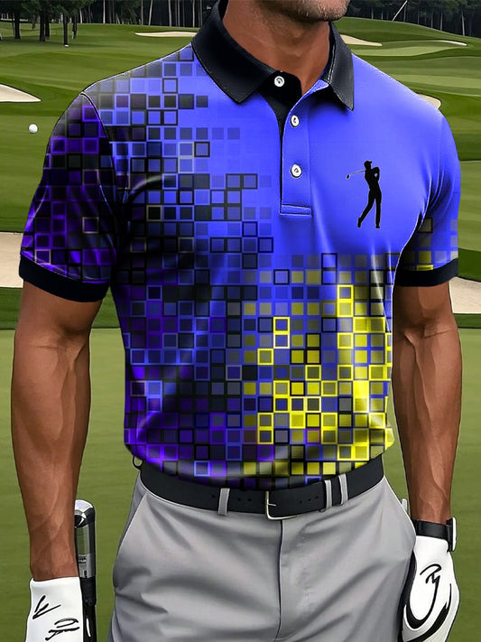 Męska koszulka polo z geometrycznym nadrukiem geometrycznym w kolorze retro