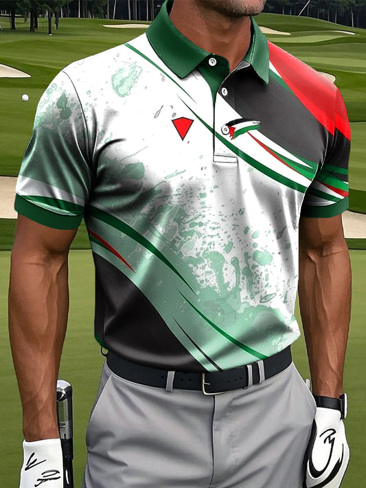 Męska retro abstrakcyjna kolorowa linia artystyczna drukowana na co dzień biznesowa koszulka polo