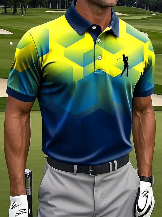 Męski kolor retro gradient geometryczny patchwork artystyczny nadruk casual biznesowa koszulka polo