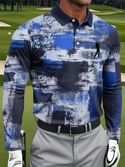 Męska koszulka polo z długim rękawem w stylu vintage w stylu vintage, kolorowa, artystyczna koszulka polo z długim rękawem