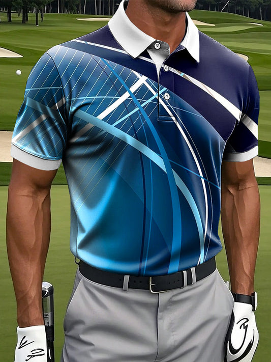 Męska kolorowa retro abstrakcyjna linia artystyczna drukowana casualowa biznesowa koszulka polo