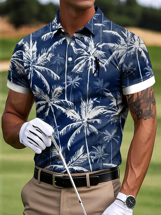 Męska koszulka polo z abstrakcyjnym drzewem kokosowym z nadrukiem artystycznym Casual Business Golf