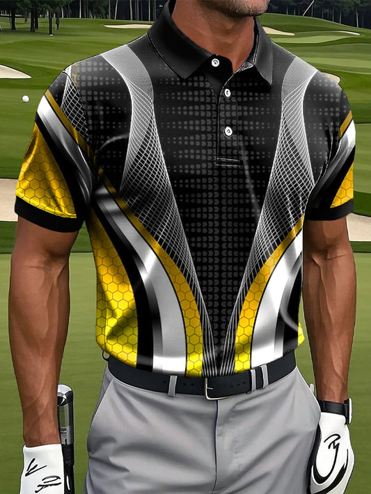 Męska retro kolorowa nieregularna linia artystyczna drukowana casualowa biznesowa koszulka polo