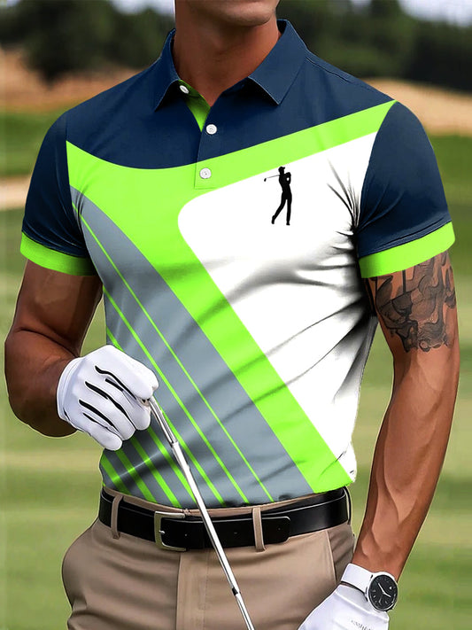 Męska koszulka polo w wielu kolorach w paski artystyczne z nadrukiem Casual Business