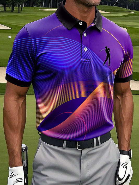 Męska kolorowa koszulka polo biznesowa w paski z teksturowanym artystycznym nadrukiem