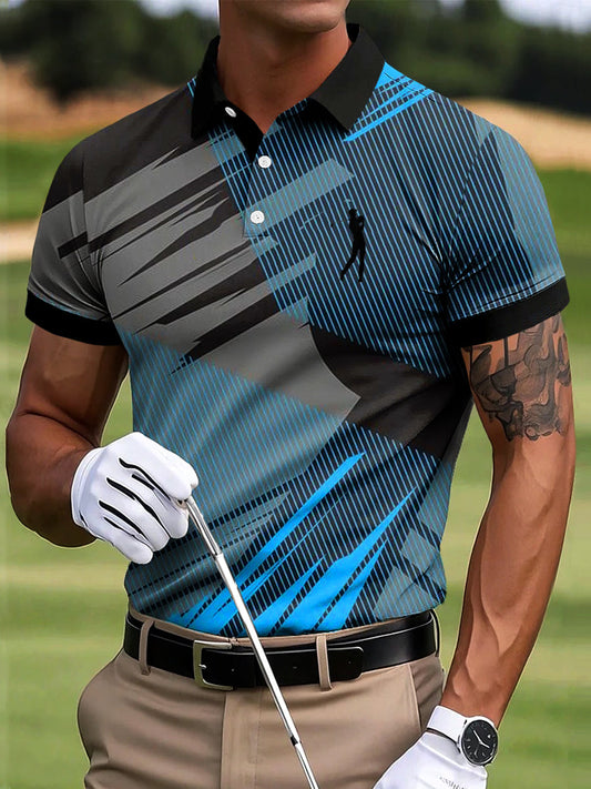Męski golf abstrakcyjna kolorowa linia artystyczna drukowana casualowa biznesowa koszulka polo