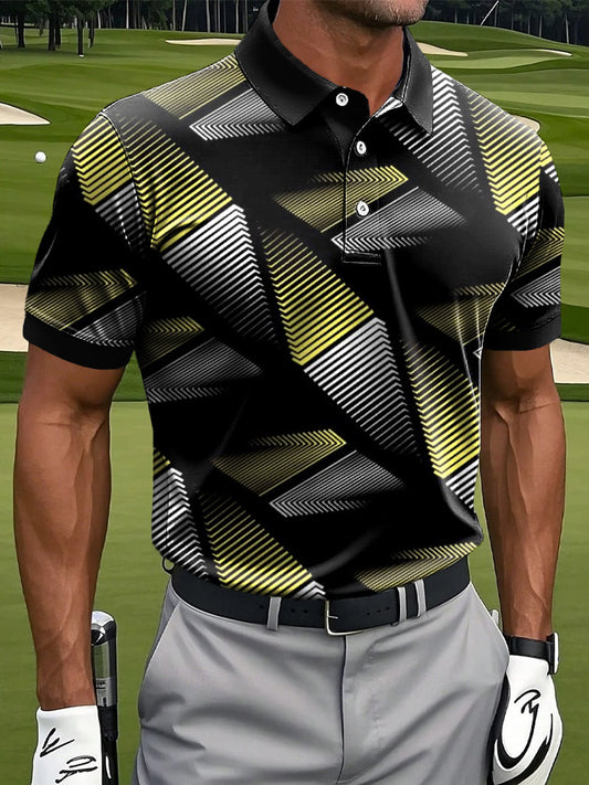 Męska koszulka polo biznesowa z geometrycznym nadrukiem artystycznym w stylu retro