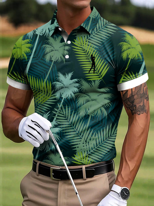 Męska koszulka polo z motywem tropikalnego drzewa kokosowego Art Print Casual Business