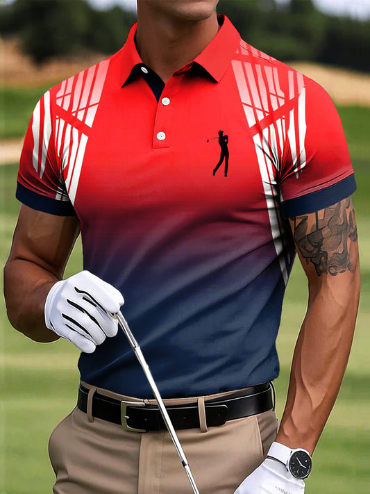 Męska koszulka polo z abstrakcyjną linią gradientu męska koszulka polo z nadrukiem artystycznym