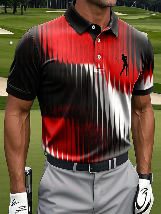 Męska koszulka polo biznesowa z nadrukiem w paski w stylu retro