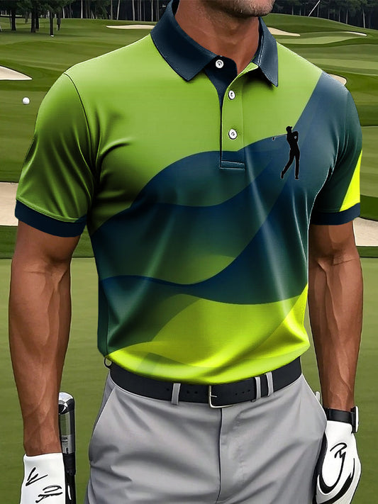 Męska koszulka polo z nadrukiem artystycznym w stylu retro z falami