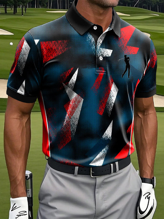 Męska koszulka polo biznesowa z nadrukiem geometrycznym w stylu retro abstrakcyjne w trudnej sytuacji