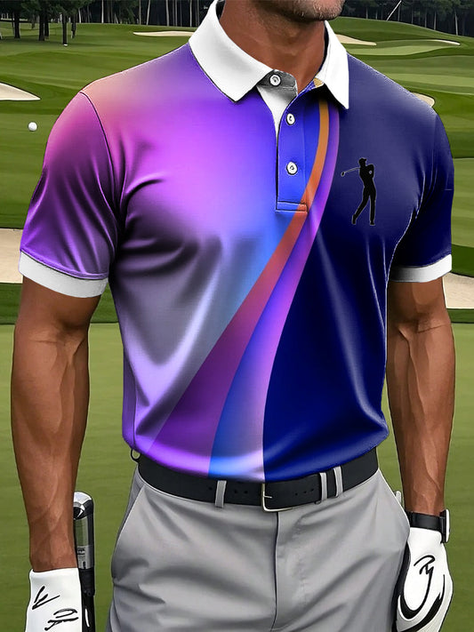 Męska koszulka polo z nadrukiem artystycznym w stylu retro z gradientu w kolorze retro