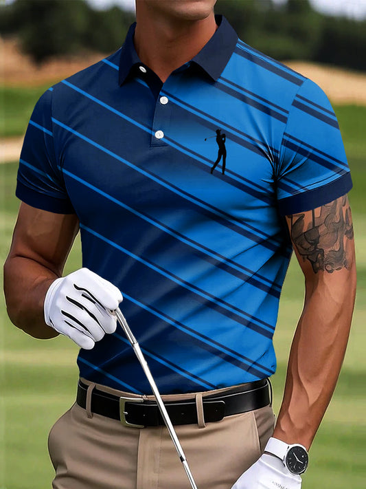 Męska koszulka polo z gradientu golfowego w paski z nadrukiem artystycznym na co dzień