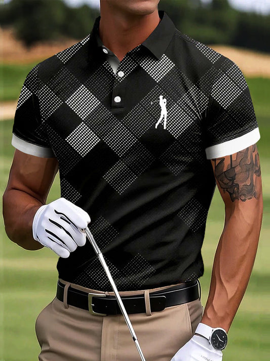 Męska koszulka polo z nadrukiem artystycznym w stylu gradientu w stylu golfowym