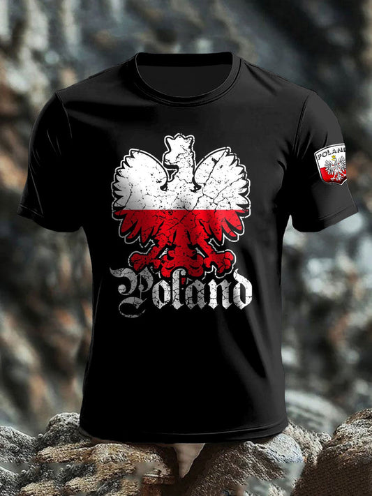 Retro polski abstrakcyjny biały orzeł godło artystyczny nadruk Casual T-Shirt