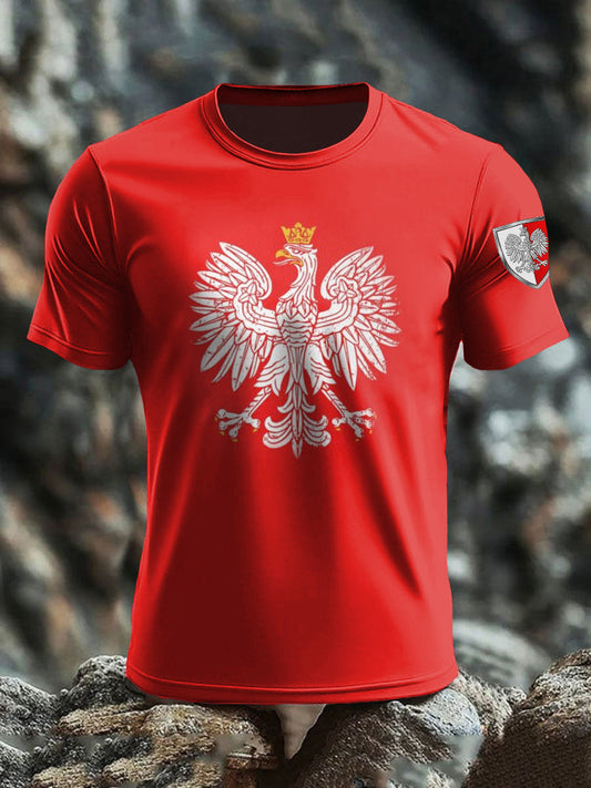 Retro Polski Orzeł Abstrakcyjny Emblemat Art Print Casual T-Shirt