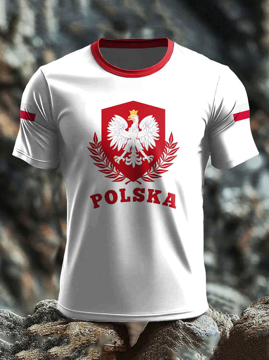 Retro polska flaga przypinka art print codzienna koszulka