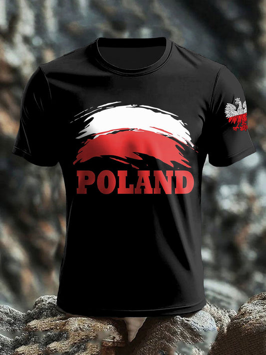 Odznaka Retro Polska Flaga Orzeł Klasyczny Art Print Casual T-Shirt