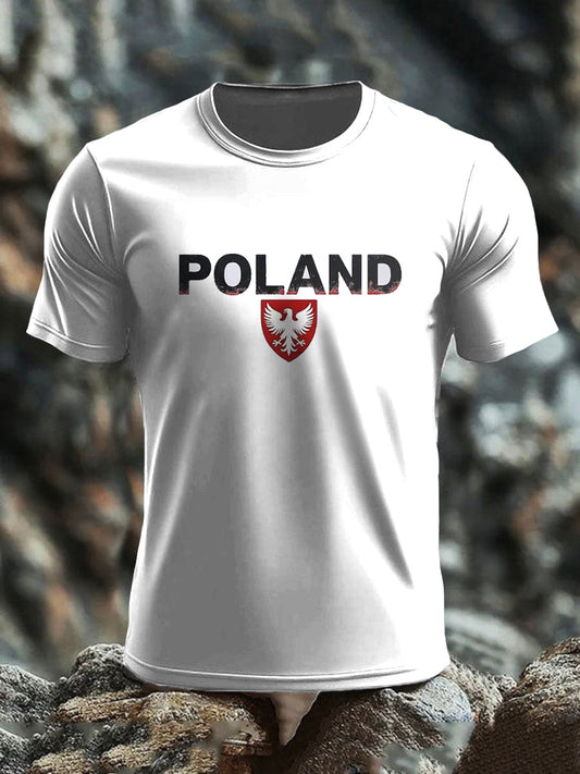 Retro polska flaga biały orzeł godło artystyczny nadruk casual T-Shirt