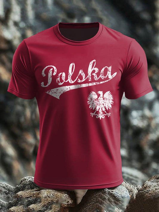 Retro Polski Orzeł Biały Abstrakcyjny Nadruk Casual T-Shirt