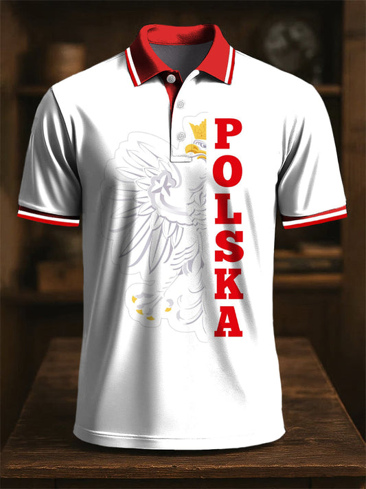 Retro Polski Orzeł Klasyczny Art Print Casual Biznesowa Koszulka Polo