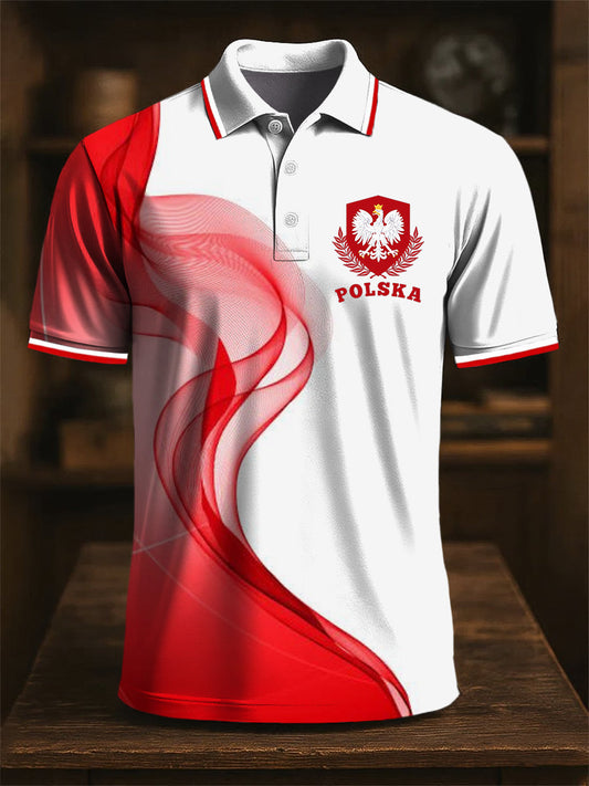 Retro Polski Orł Godło Abstrakcyjny nadruk Casual Biznesowa Koszulka Polo