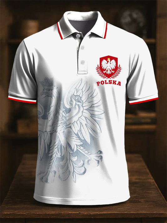 Retro Polski Godło Orła Abstrakcyjny Patchwork Art Print Casual Biznesowa Koszulka Polo