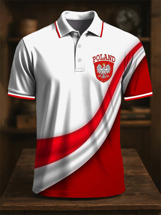 Retro Polan Emblemat Line Art Print Casual Business Koszulka polo