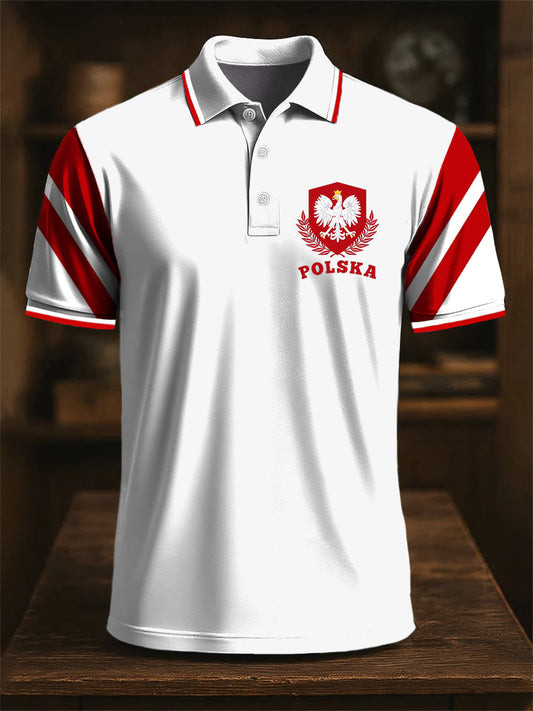 Retro polski emblemat orła Patchwork Art Print Casual Business Koszulka polo