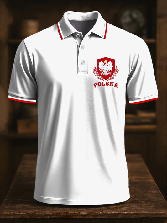 Retro Polski Orł Emblemat Patchwork Klasyczny Nadruk Artystyczny Casual Biznesowa Koszulka Polo