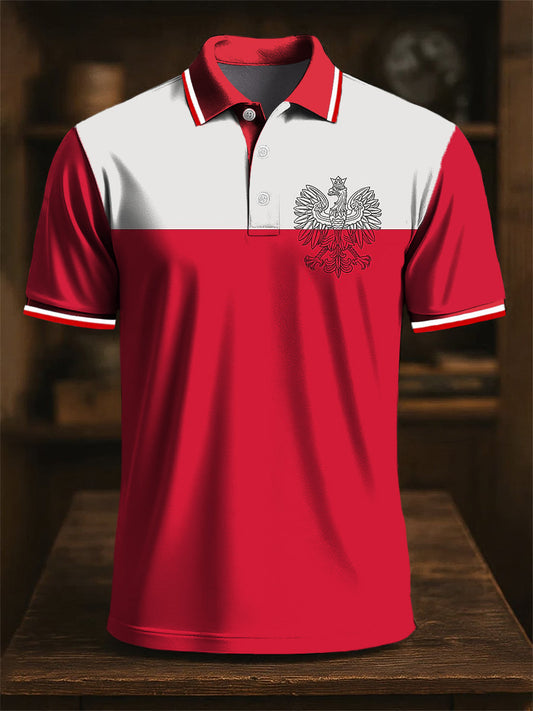Retro Polska Flaga Orła Godło Klasyczna artystyczna Nadruk Casual Biznesowa Koszulka Polo