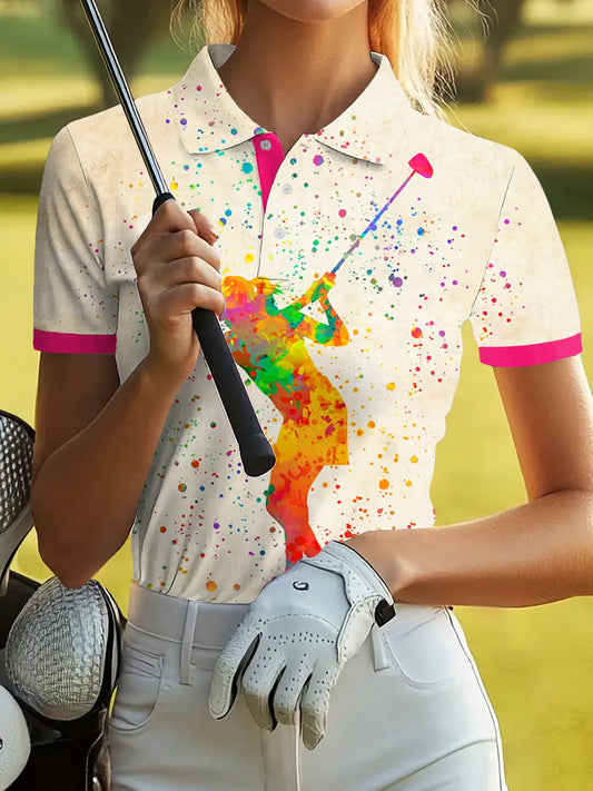 Damska koszulka polo z klasycznym nadrukiem artystycznym