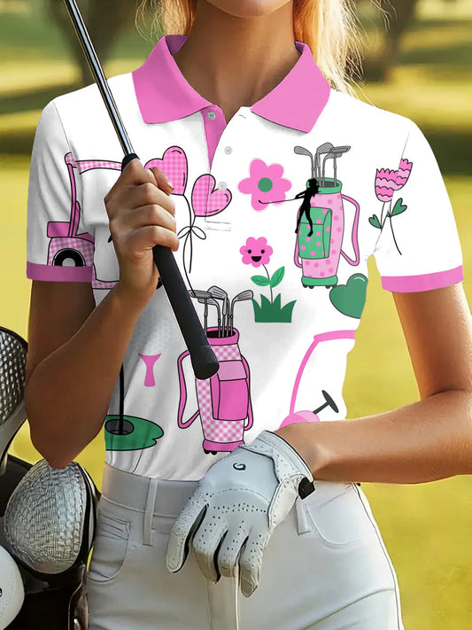 Damska koszulka polo z krótkim rękawem w stylu vintage w stylu golfowym