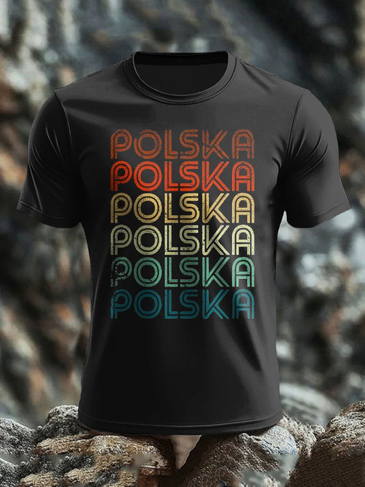 Retro polski kolorowy w trudnej sytuacji Art Print Casual T-Shirt