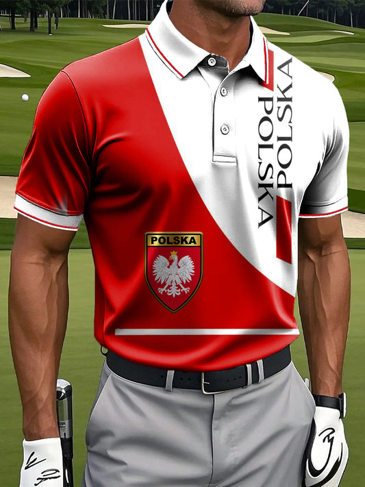 Męska odznaka z polskim orłem spliced Art Print Casual Business Polo Shirt