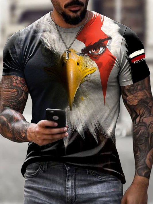 Męska koszulka w stylu vintage abstrakcyjny polski orzeł artystyczny nadruk casual