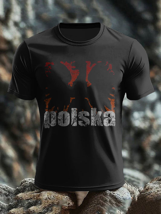 Retro polski w trudnej sytuacji Biały Orzeł Abstrakcyjny Art Print Casual T-Shirt