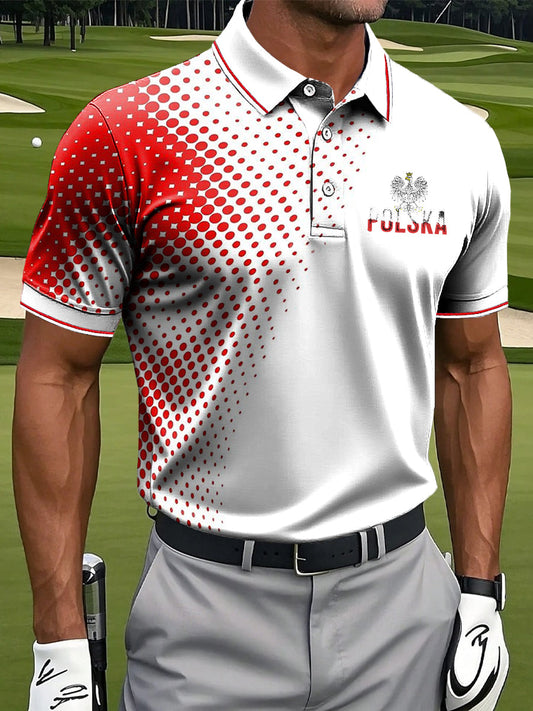Męska koszulka polo z polskim orłem i kropką Patchwork Art Print Casual Business Polo