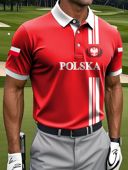 Męska koszulka polo z godłem z flagą orła artystycznego w stylu casual Business