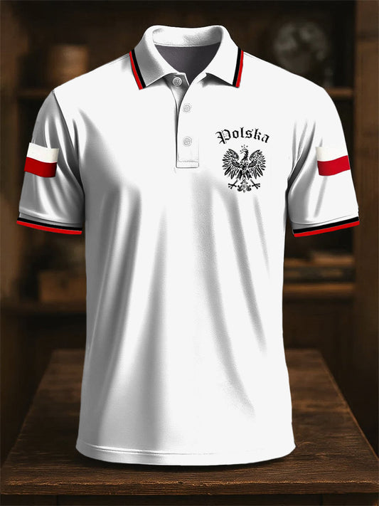 Retro Polski Godło Orła Patchwork Abstrakcyjna Sztuka Nadruk Casual Koszulka Polo