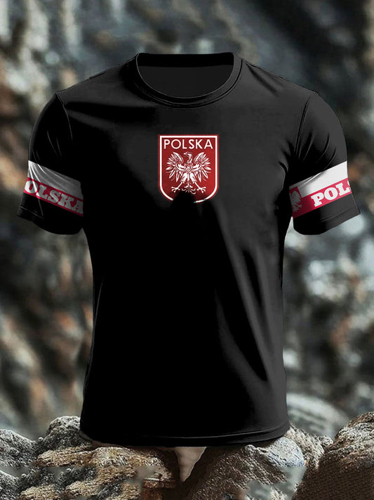 Retro Polski Orzeł Flaga Art Print Casual T-Shirt