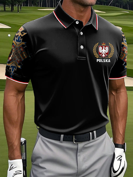 Męska koszulka polo z motywem geometrycznym w stylu vintage w stylu polskim