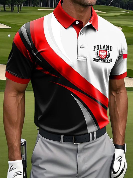Męska koszulka polo z godłem z flagą polską z nadrukiem artystycznym na co dzień