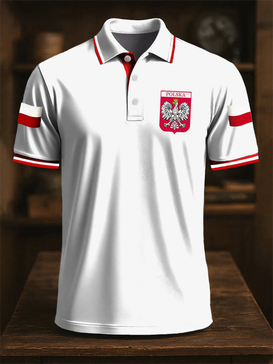 Retro Polski Godło Orła Patchwork Art Print Casual Koszulka polo