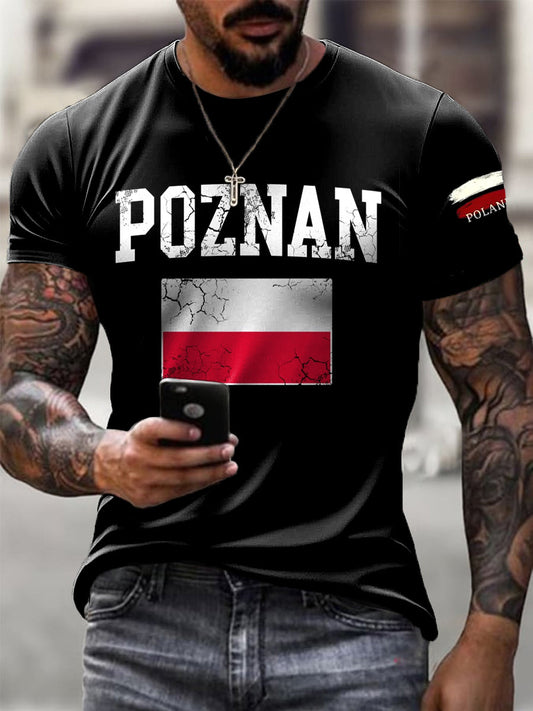Męska koszulka z nadrukiem artystycznym w stylu vintage z polską flagą