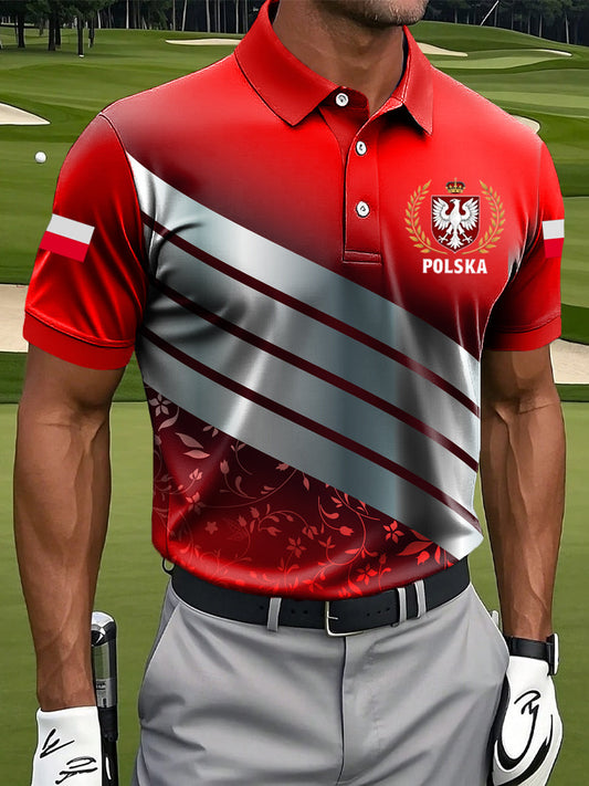 Męska koszulka polo z godłem w paski z nadrukiem Casual Business Polo