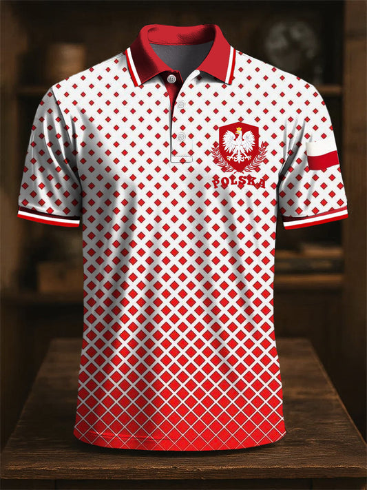 Odznaka Retro Polska Flaga Gradient Geometryczny Art Print Casual Koszulka polo